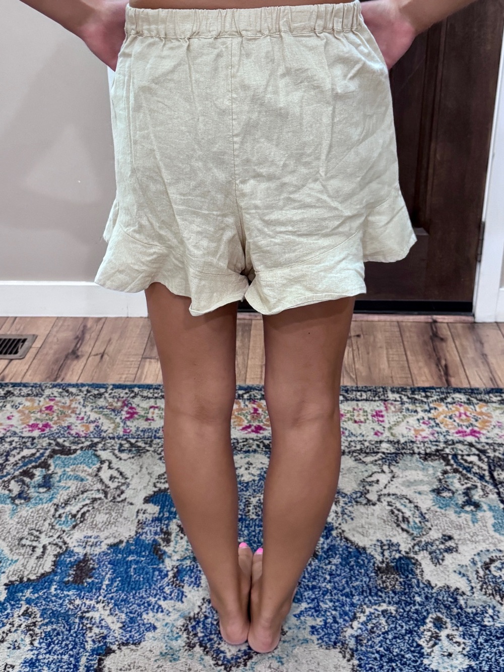 DownEast Cream Ruffle-Hem Drawstring Shorts - Picture 2 of 5
